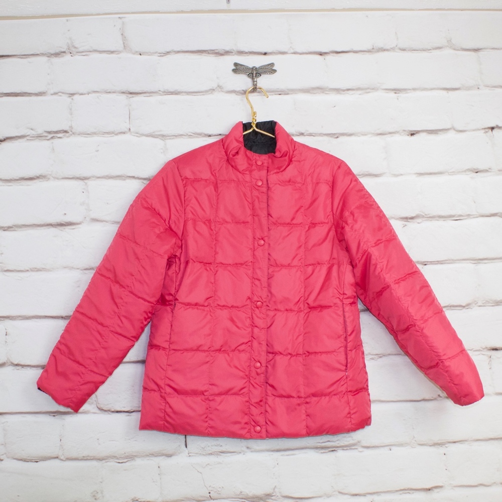 LL BEAN Reversible Pink Black Down Jacket Size M - Picture 1 of 8